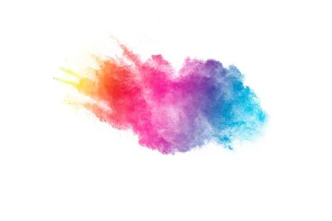 Multicolored powder explosion on white background. Stock Photos