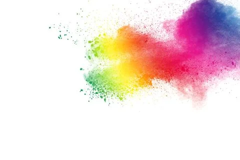Multicolored powder explosion on white background. Stock Photos