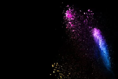 Multicolored powder splash cloud isolated on black background Stock Photos