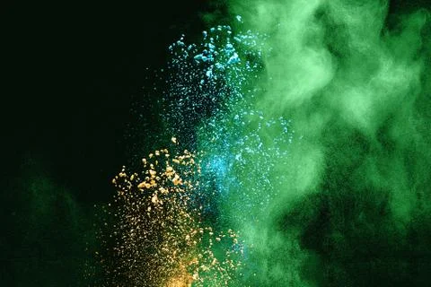 Multicolored powder splash cloud isolated on black background Foto stock