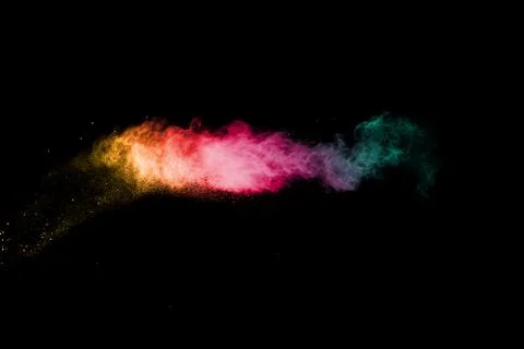 Multicolored powder splash cloud isolated on black background Foto stock
