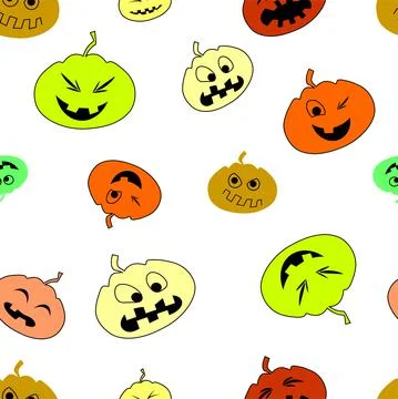 Multicolored Pumpkin on a White Background Cute.Seamless pattern Stock Illustration