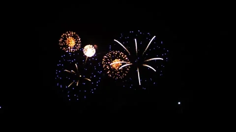 Multicolored purple blue silver bright sparks of fireworks on the black sky.. Stock Footage 295149992