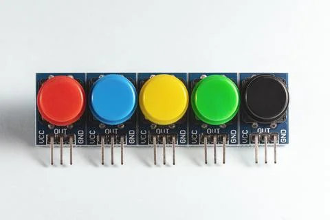 Multicolored push-button switches 스톡 사진