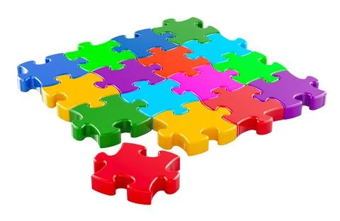 Multicolored puzzles, 3D rendering Illustrazione stock