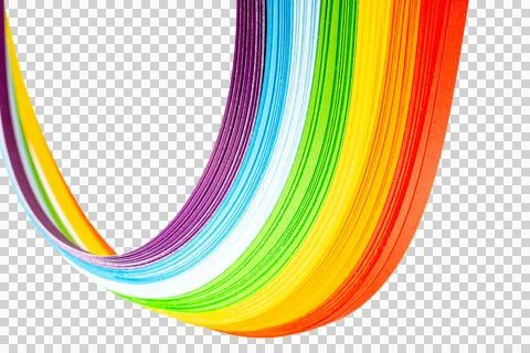 Multicolored rainbow made from sheets of colored paper on transparent background Stock Photos