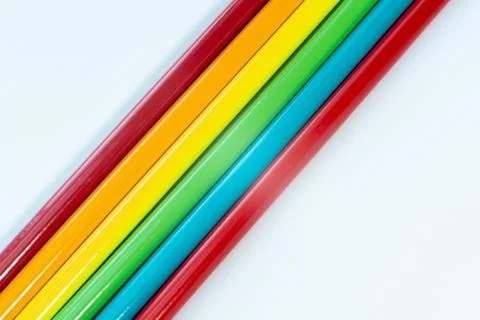 Multicolored rainbow pencils lines on a white background. LGBT concept. copy spa Stock Photos