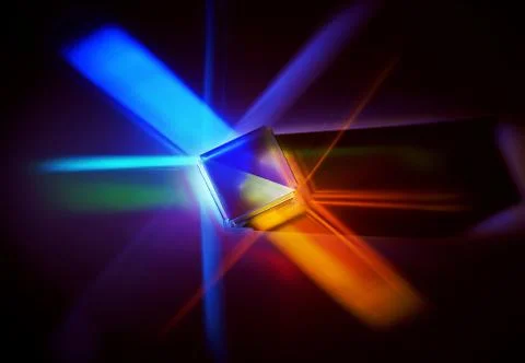 Multicolored rays of light reflected by a crystal cube Stock Illustration