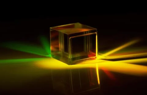 Multicolored rays of light reflected by a crystal cube Stock Illustration