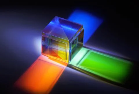 Multicolored rays of light reflected by a crystal cube Stock Illustration