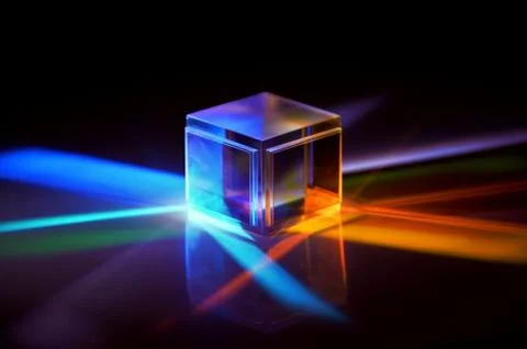 Multicolored rays of light reflected by a crystal cube Stock Illustration