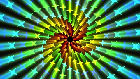 Multicolored Rays Stars Radiating Spiral Motion Background Loop Video stock 70989106
