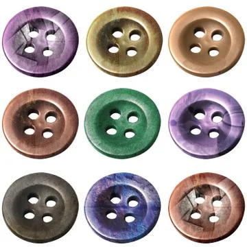 Multicolored real buttons with differnt textures on white background for scra Stock Photos