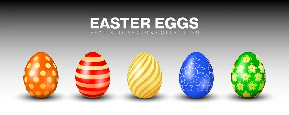 Multicolored realistic 3D easter eggs vector collection. 스톡 일러스트