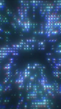 Multicolored RGB light pixels stretching toward a deep center, creating a v.. Illustrazione stock