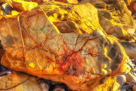 Multicolored rock wall from bottom sediments Stock Photos