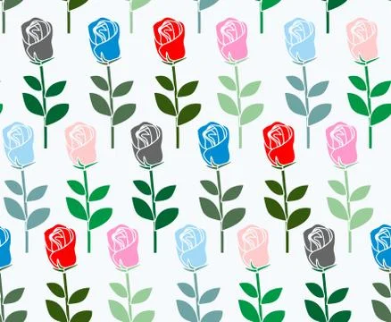 Multicolored roses seamless pattern. Vector flower background. Flower ornamen Stock Illustration