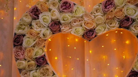 Multicolored roses in the shape of a heart, wedding decoration Stock Footage 143140302
