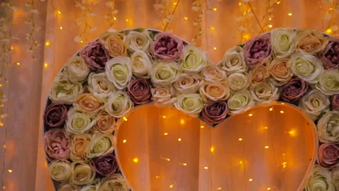 Multicolored roses in the shape of a heart, wedding decoration Stock Footage 144345957