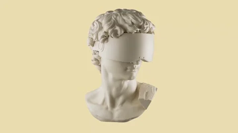 Multicolored Rotating David Head In VR Glasses. Michelangelo's David Sculpture. Stock Footage 189315225