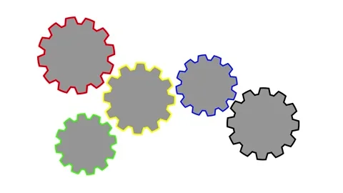 Multicolored Rotation Gears Animation. Spinning Mechanism Concept. Stock Footage 172036855