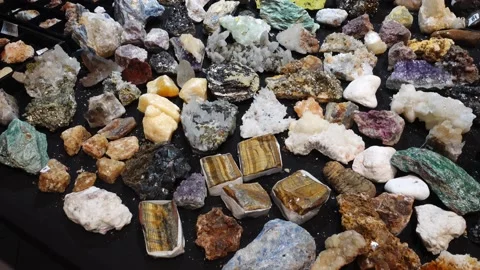 Multicolored Rough Gemstones Top View Stock Footage 236496404