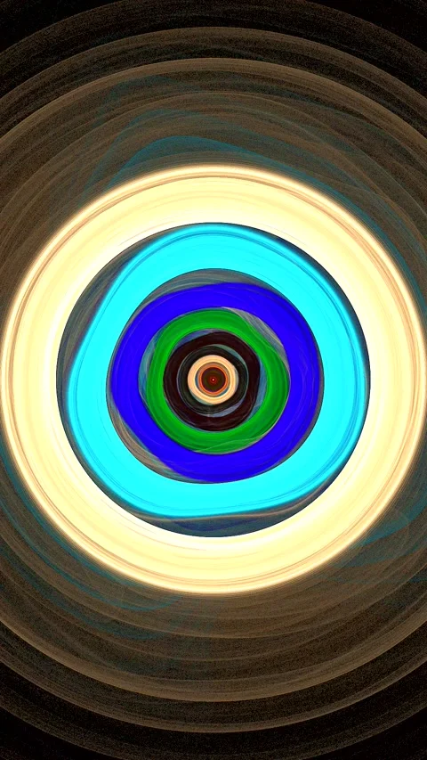 Multicolored round rotating glowing curved wave pattern on black background Stock Footage 337510811