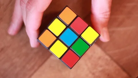 Multicolored Rubik's cube from above 스톡 동영상 99441808