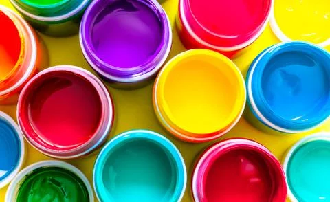 Multicolored sample paints in top view Stock Photos