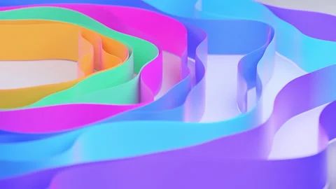 Multicolored satin ribbons endlessly evolving on a white surface, gradient  Stock Footage 136570925