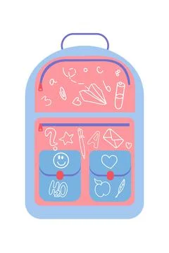 Multicolored school backpack. Vector illustration in a flat style with doodle Stock Illustration