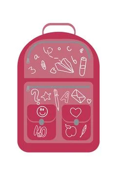 Multicolored school backpack. Vector illustration in a flat style with doodle Stock Illustration