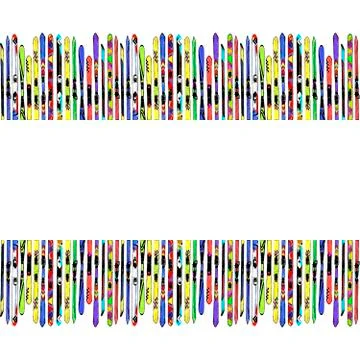 Multicolored seamless border with skis Stock Illustration