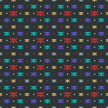 Multicolored seamless pattern with skull and crossbones. Jolly Roger. Image for Illustrazione stock