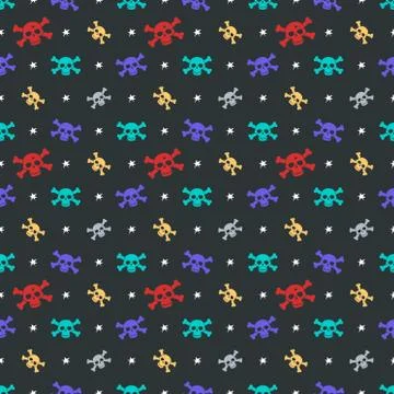 Multicolored seamless pattern with skull and crossbones. Jolly Roger. Image for Stock-Illustration