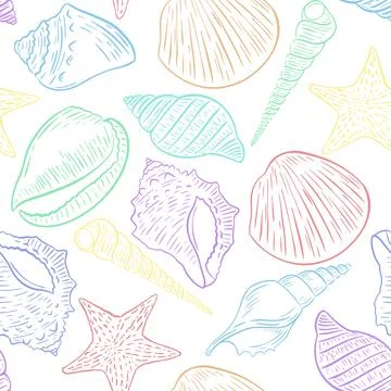 Multicolored seashells seamless pattern Illustrazione stock