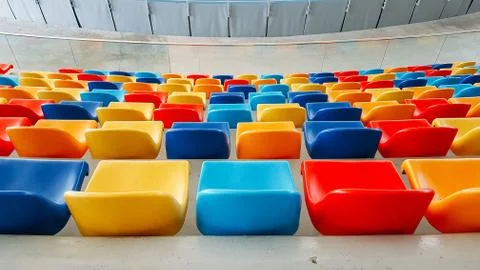 Multicolored seats, multicolored seats. Colorful seating, beauty view. Stock Photos