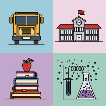 Multicolored sections background with set college education elements Stock Illustration
