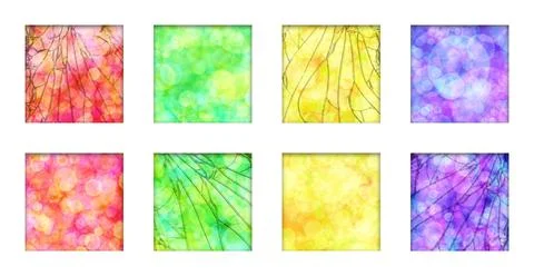 Multicolored set backgrounds with bokeh effect in square frames Stock Illustration