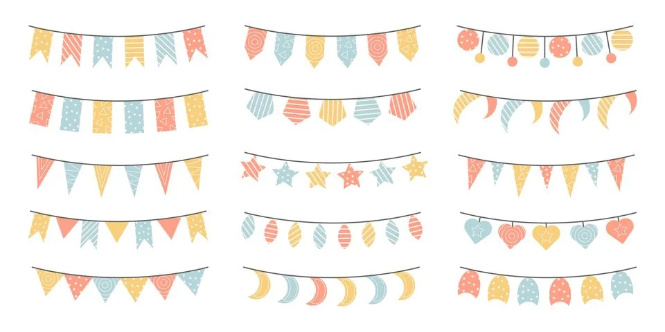 Multicolored set of bright garlands. Stock Illustration