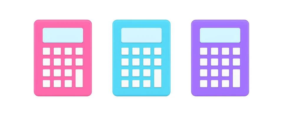 Multicolored set modern calculators with buttons and display for fast countin Stock Illustration