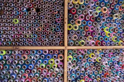 Multicolored Sewing threads pattern texture can be used as a background wal.. Stock Photos