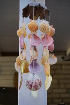 Multicolored shell wind chime Stock Photos