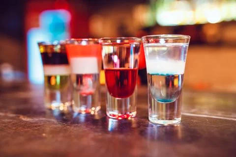 Multicolored shots on the bar Stock Photos