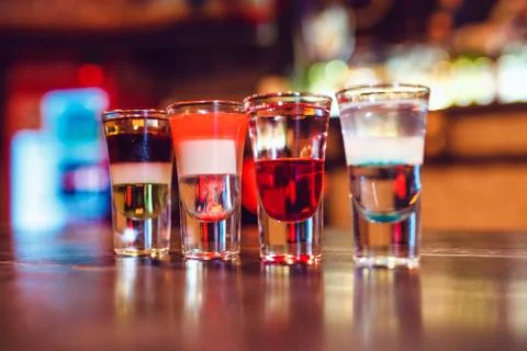 Multicolored shots on the bar Stock Photos
