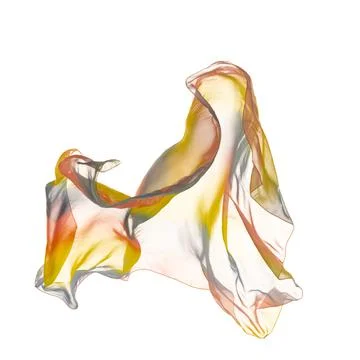 Multicolored silk flying textile. Smooth transparent yellow cloth isolated on Stock Photos