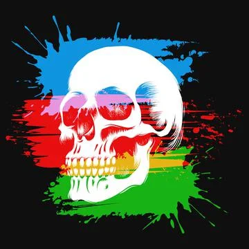 Multicolored Skull Print Design Isolated on Black Stock Illustration