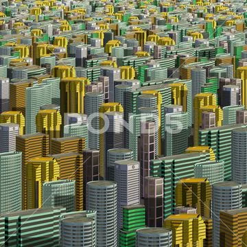 Multicolored skyscrapers and office buildings in the center of the metropolis 3d Stock Illustration