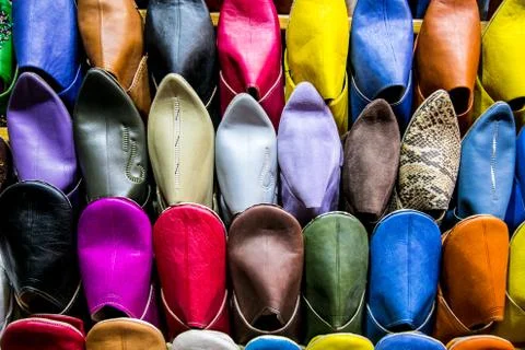 Multicolored slippers from Morocco Stock Photos