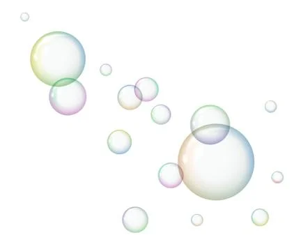 Multicolored soap bubbles on white background. Stock Illustration